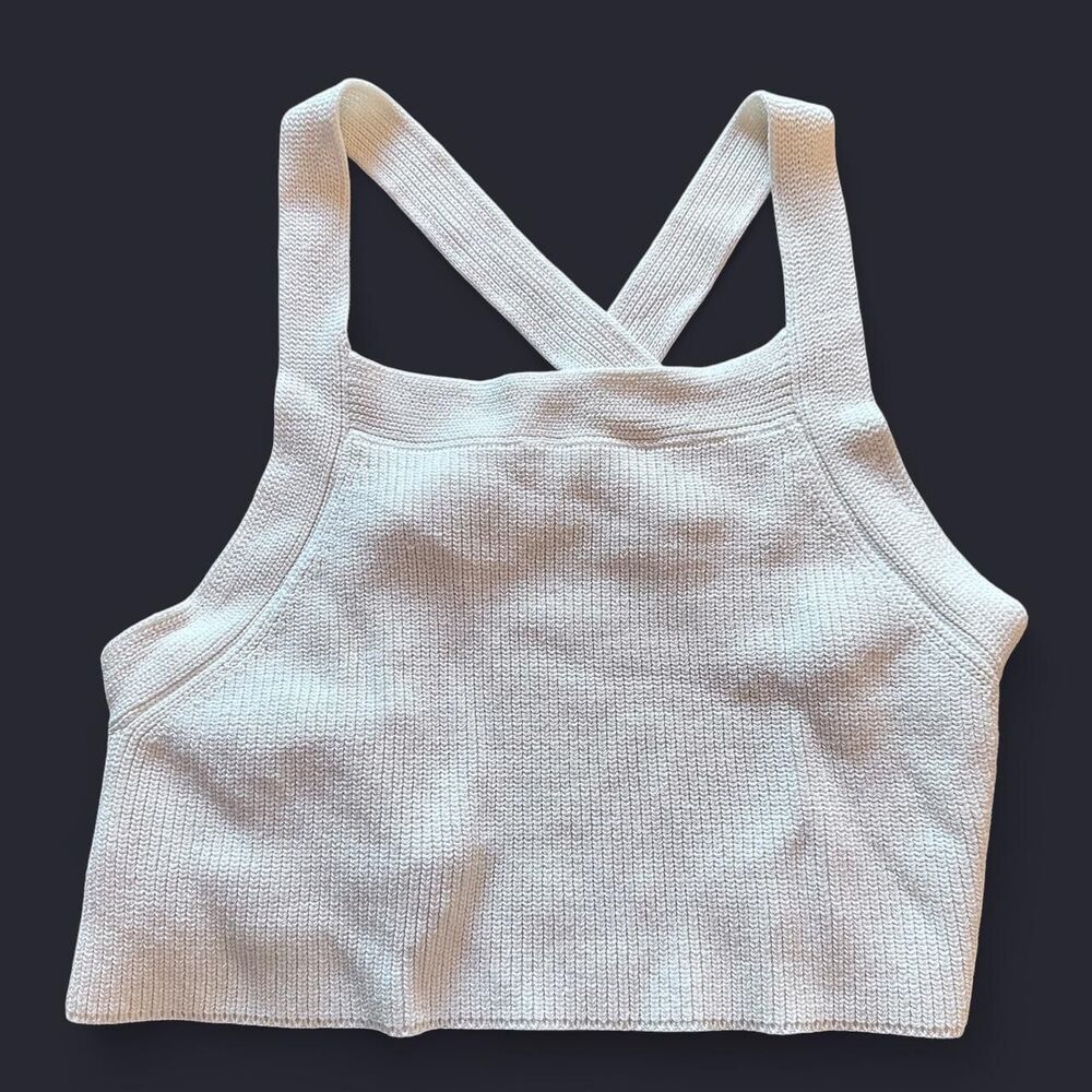 Aritzia Wilfred Off White Ribbed Crop Open Back Top